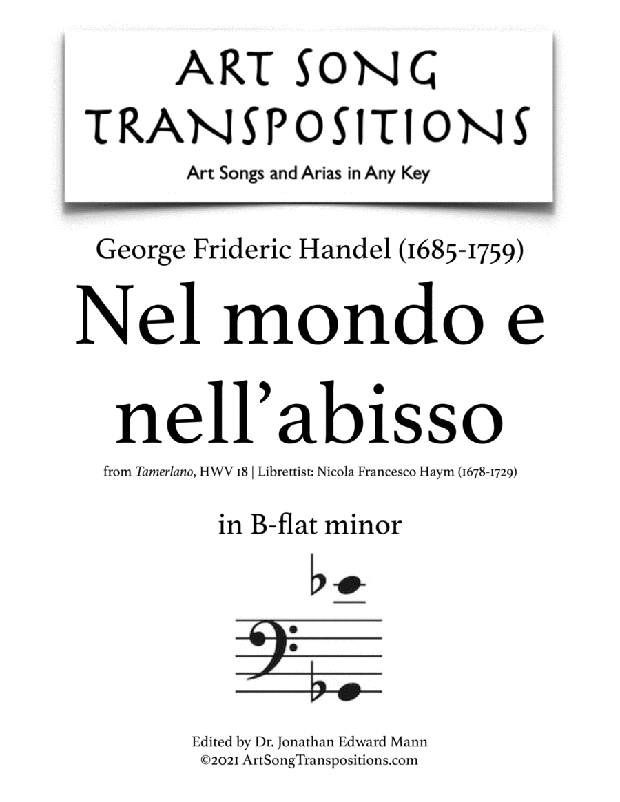 HANDEL: Nel Mondo E Nell'abisso (transposed To B-flat Minor) By George Frideric Handel Free Sheet Music