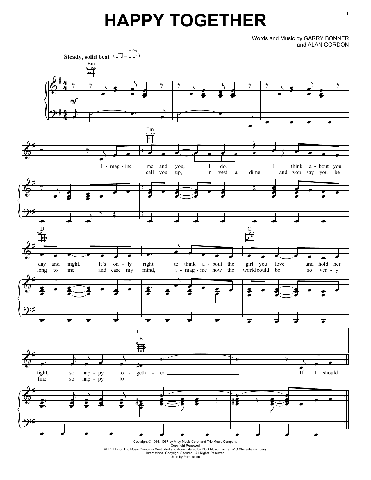 Happy Together By The Turtles Free Sheet Music