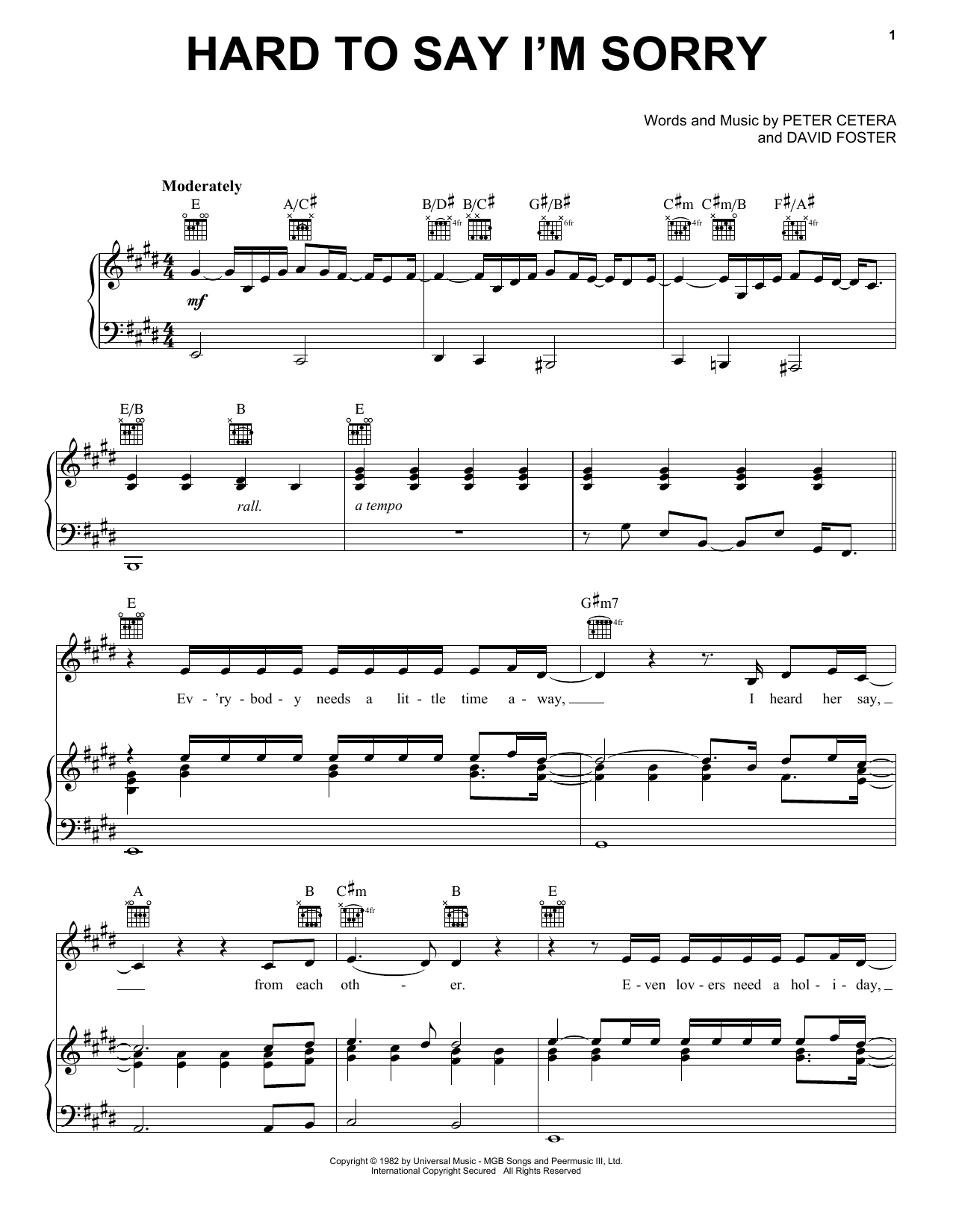 Hard To Say I'm Sorry By Az Yet Featuring Peter Cetera Free Sheet Music