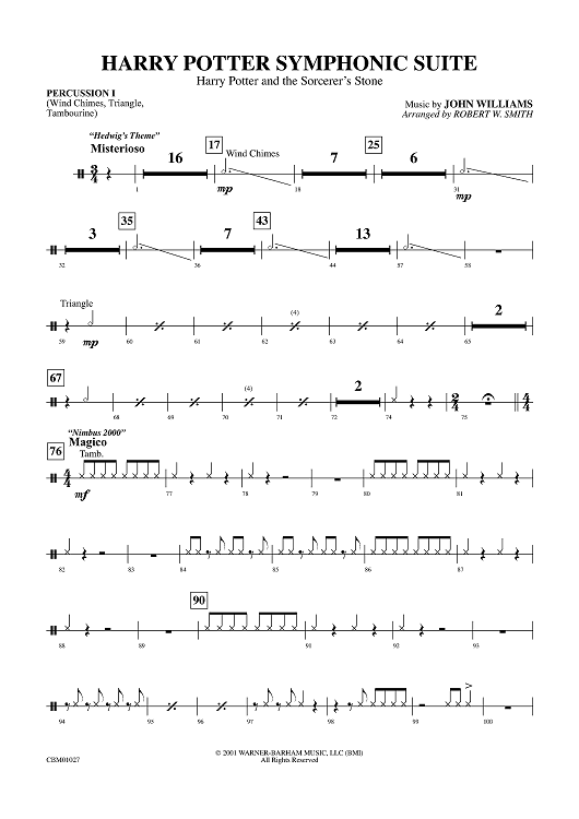 Harry Potter, Themes From: 1st Percussion By John Williams Free Sheet Music