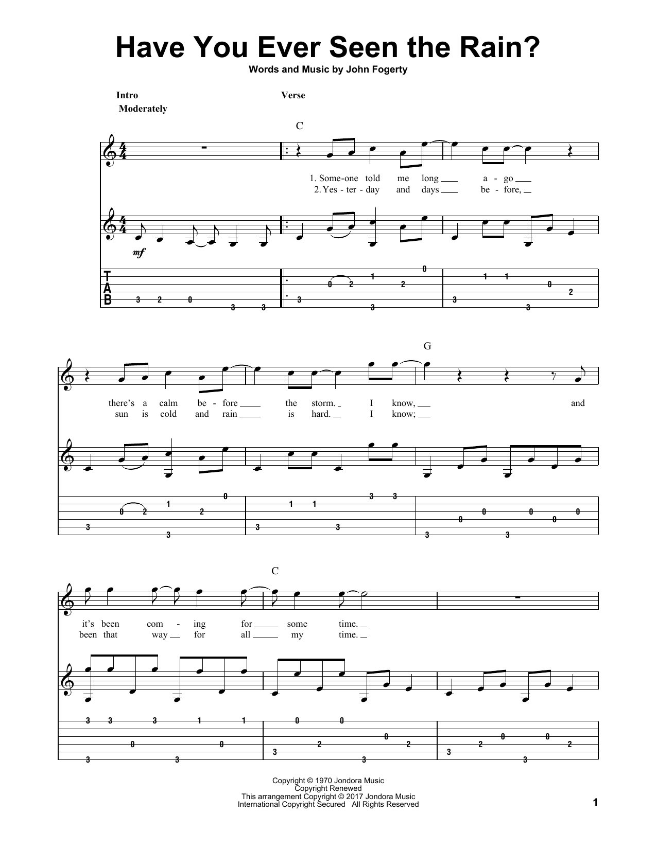 Have You Ever Seen The Rain? By Creedence Clearwater Revival Free Sheet Music