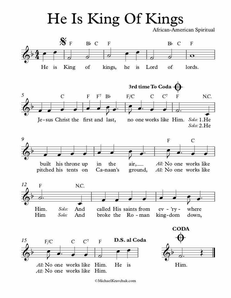 He Is King Of Kings By African American Spiritual Free Sheet Music