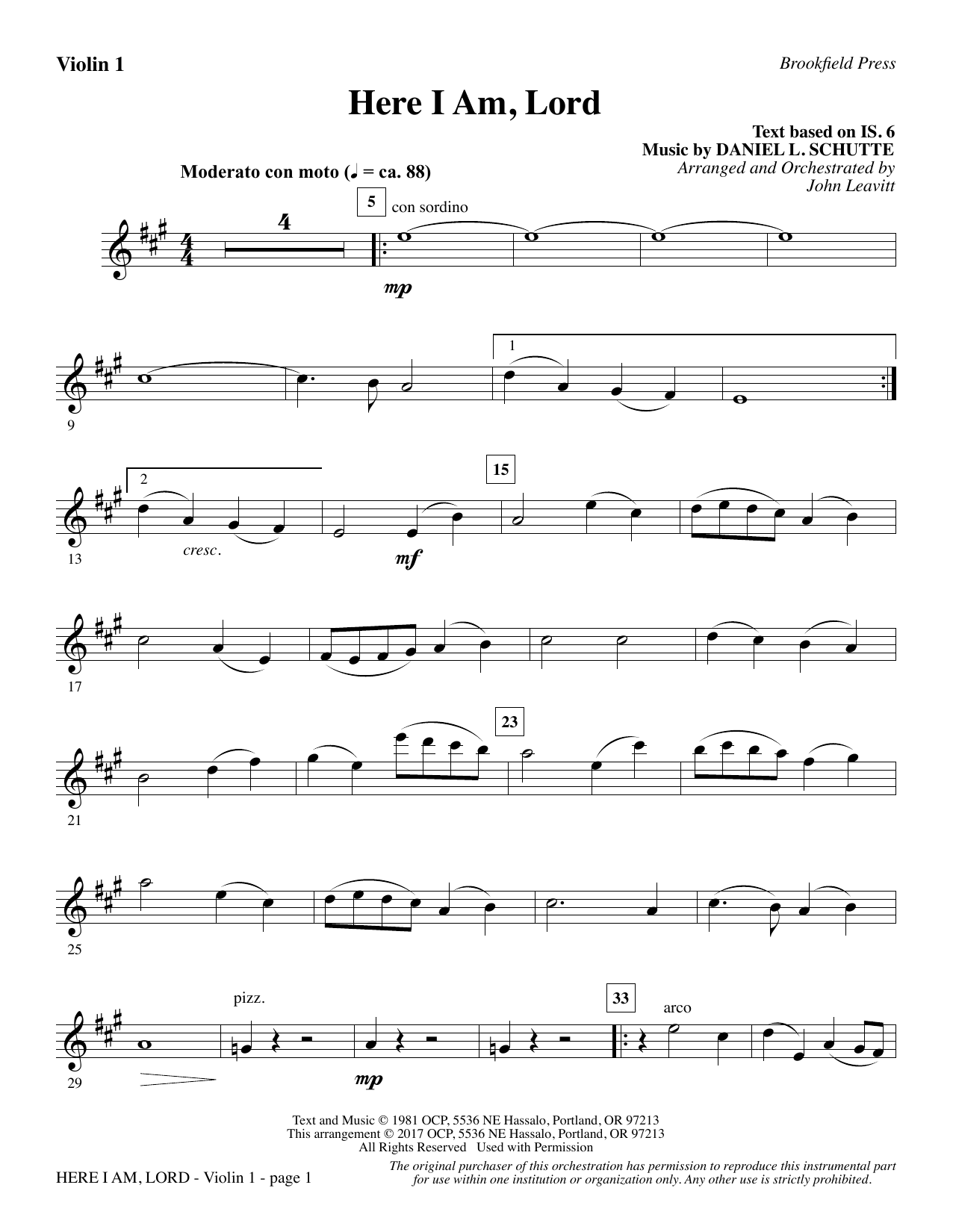 Here I Am, Lord - Violin 1 By John Leavitt Free Sheet Music