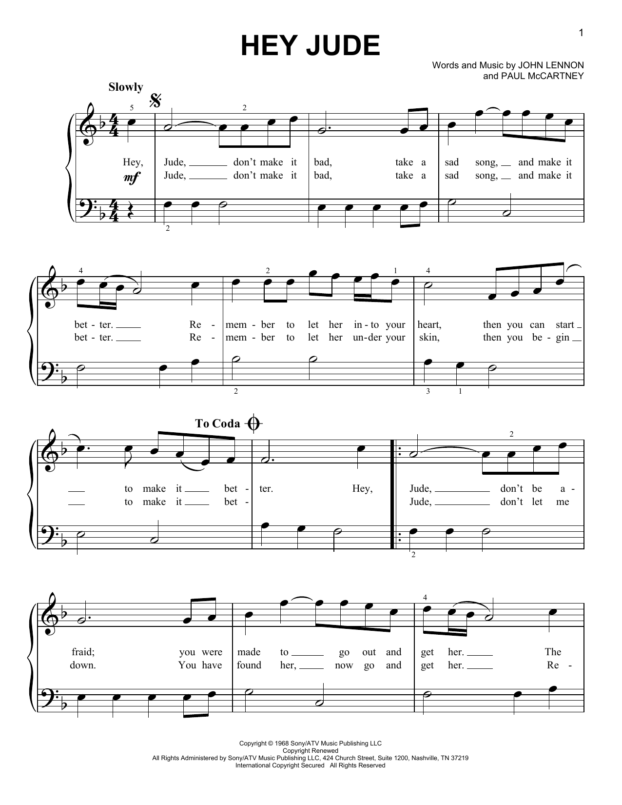 Hey Jude By The Beatles Free Sheet Music