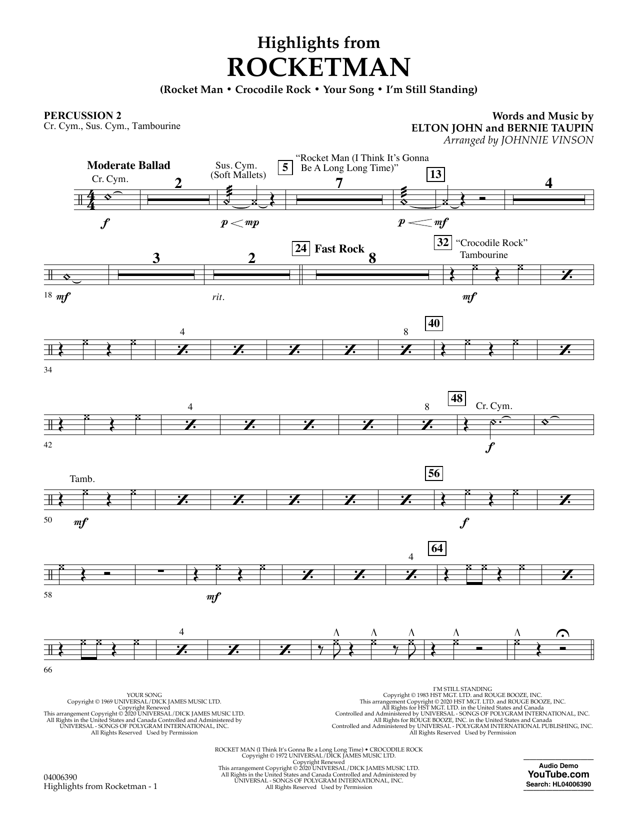 Highlights From Rocketman (arr. Johnnie Vinson) - Percussion 1 By Elton John Free Sheet Music