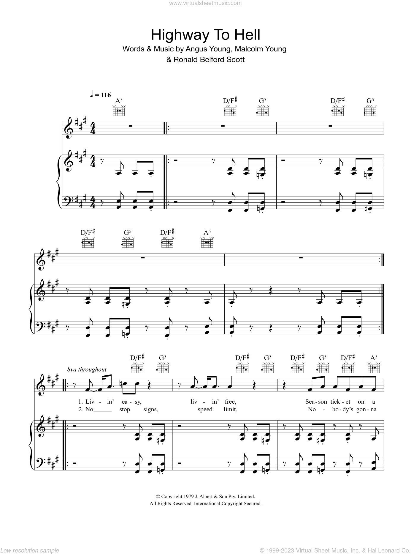 Highway To Hell By AC/DC Free Sheet Music