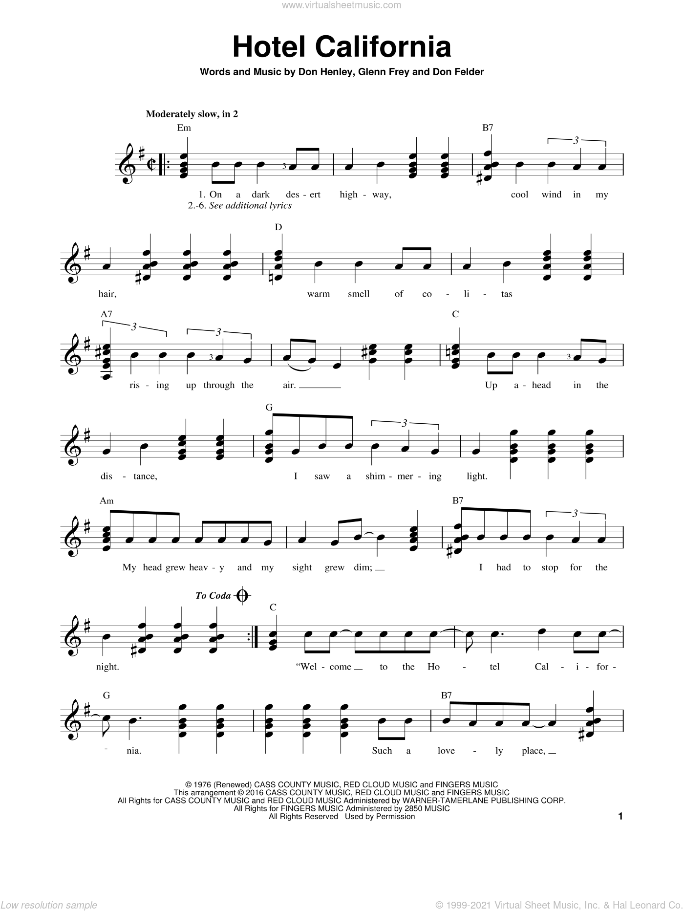 Hotel California By The Eagles Free Sheet Music