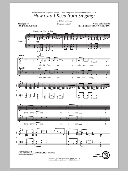 How Can I Keep From Singing? (2-part Choir - (TB) By Stephen DeCesare Free Sheet Music