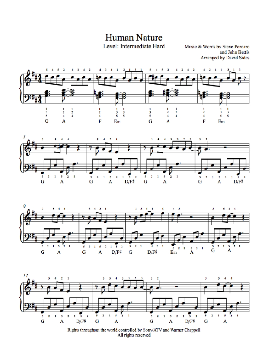 Human Nature By Michael Jackson Free Sheet Music