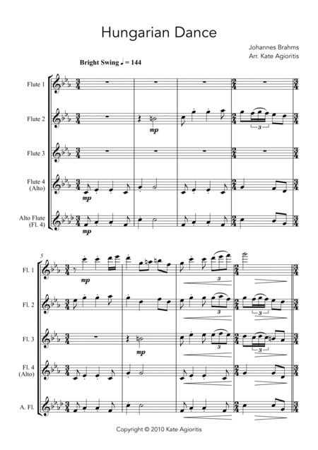 Hungarian Dance - In A Jazz Style - For Flute Quartet By Johannes Brahms Free Sheet Music