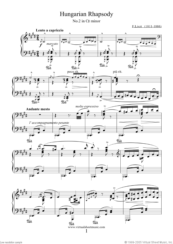 Hungarian Rhapsody No. 2 (Easy Piano) By Franz Liszt Free Sheet Music