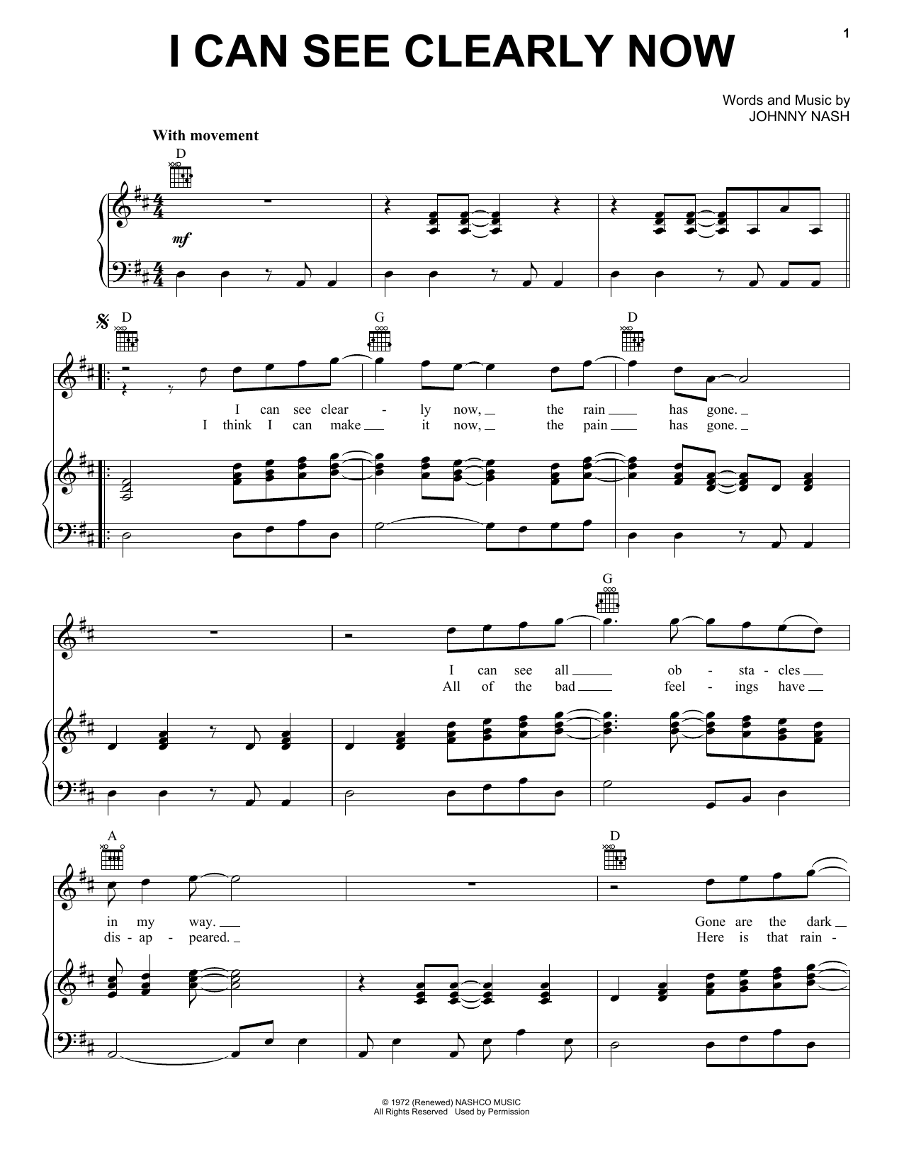 I Can See Clearly Now By Jimmy Cliff Free Sheet Music