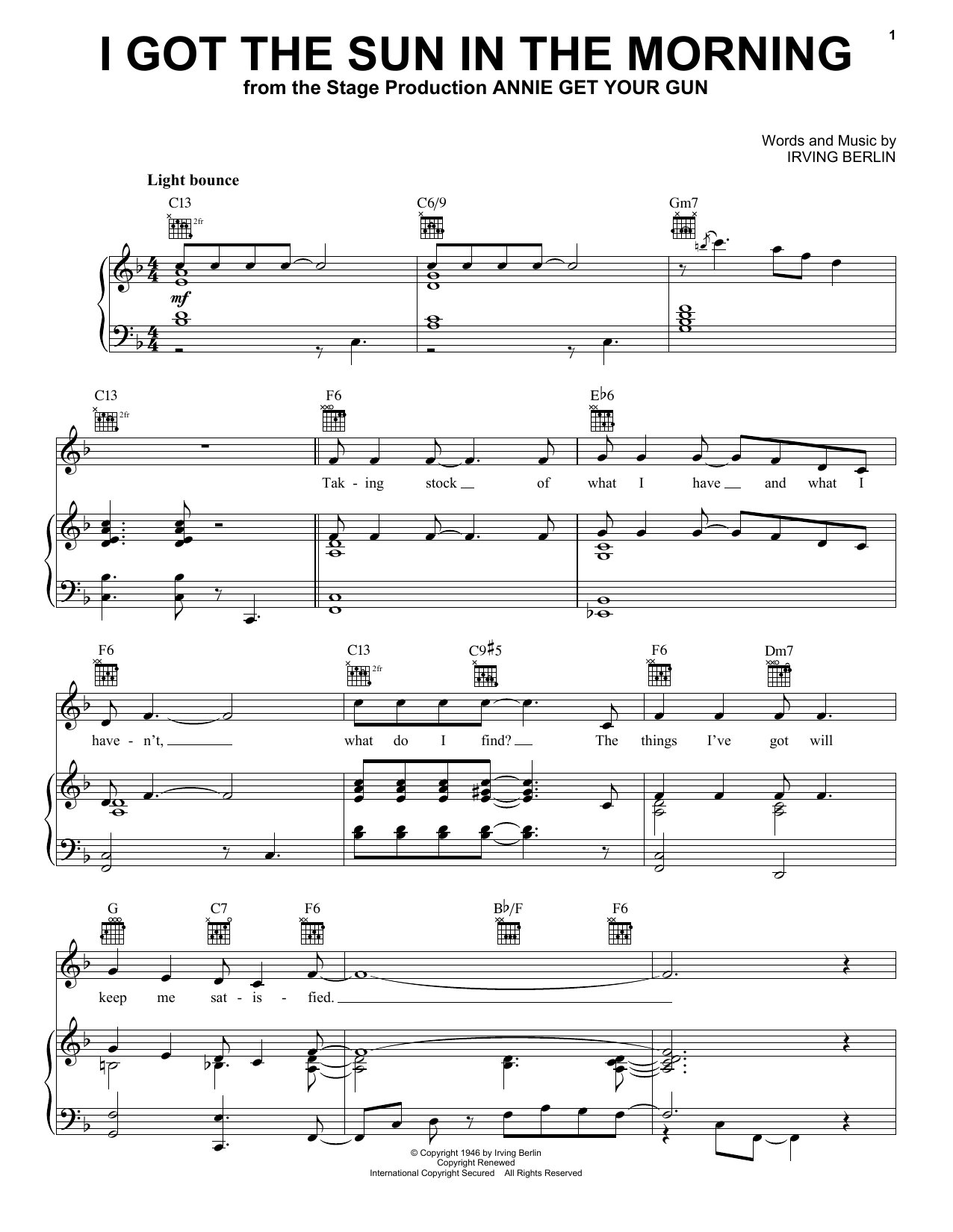 I Got The Sun In The Morning By Irving Berlin Free Sheet Music