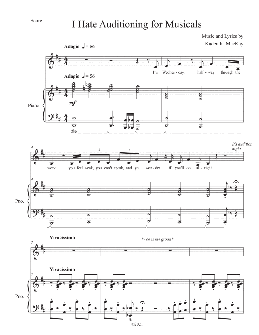 I Hate Auditioning For Musicals By Kaden MacKay Free Sheet Music