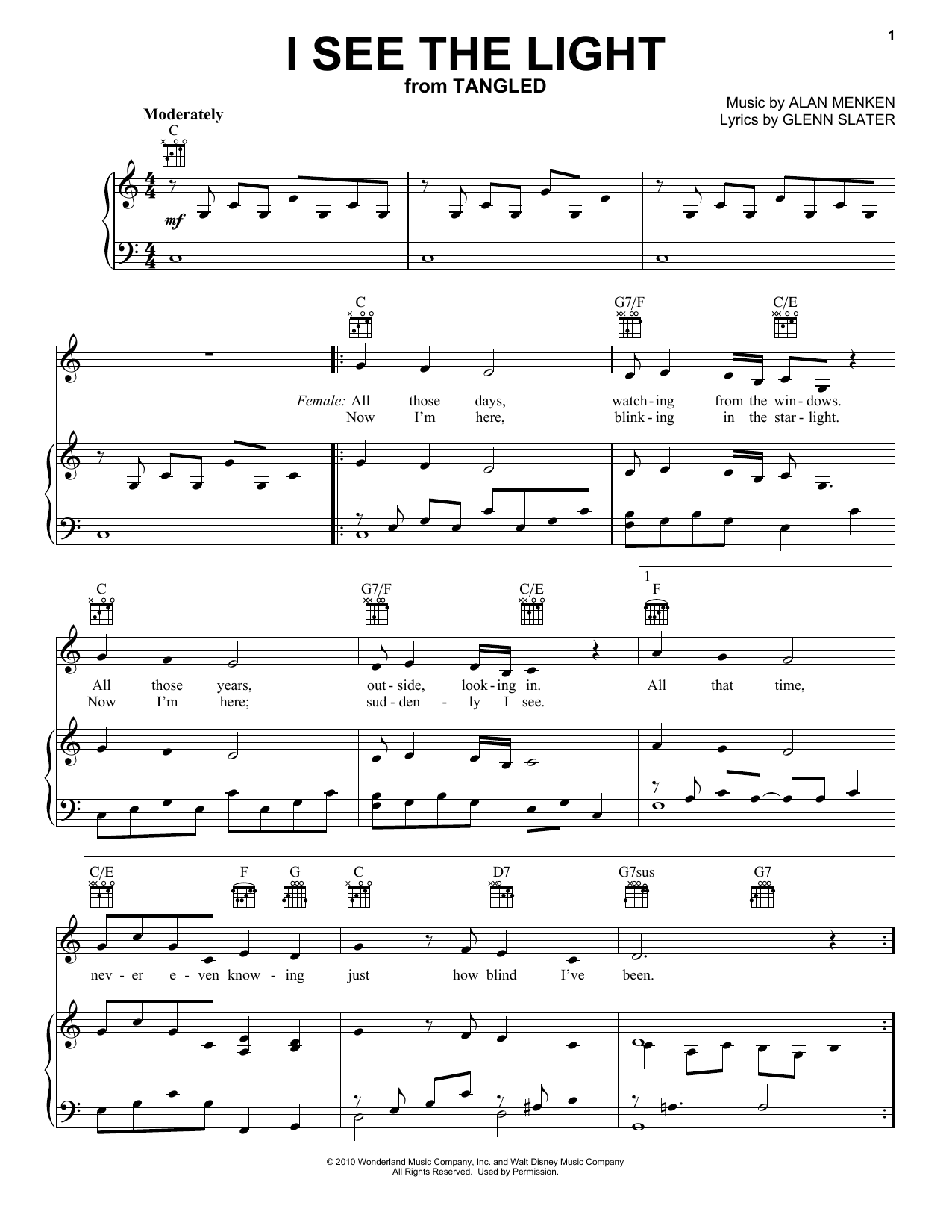 I See The Light By Alan Menken Free Sheet Music