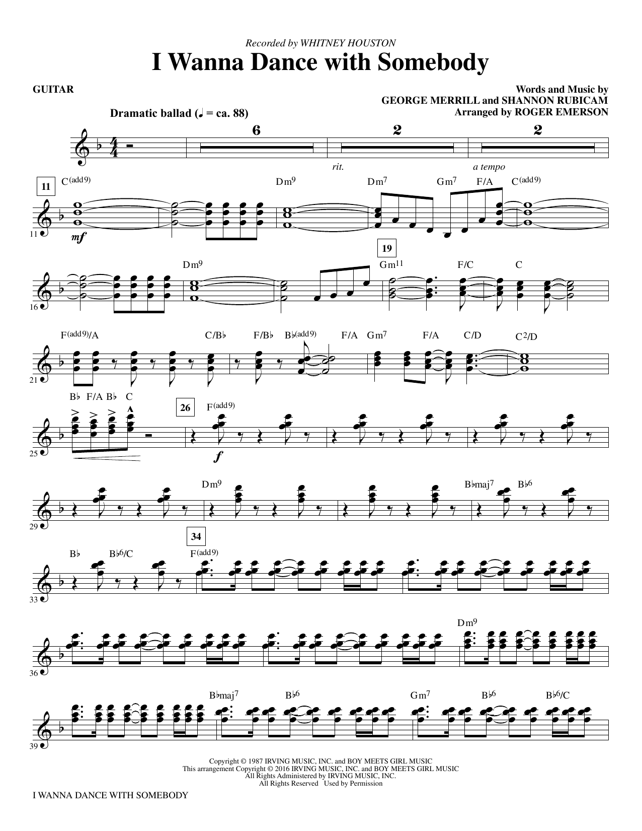 I Wanna Dance With Somebody By Whitney Houston Free Sheet Music