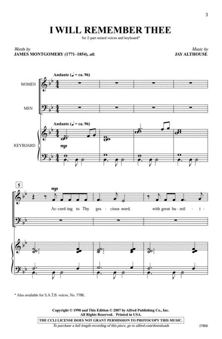 I Will Remember Thee By James Montgomery/MARTYRDOM Free Sheet Music