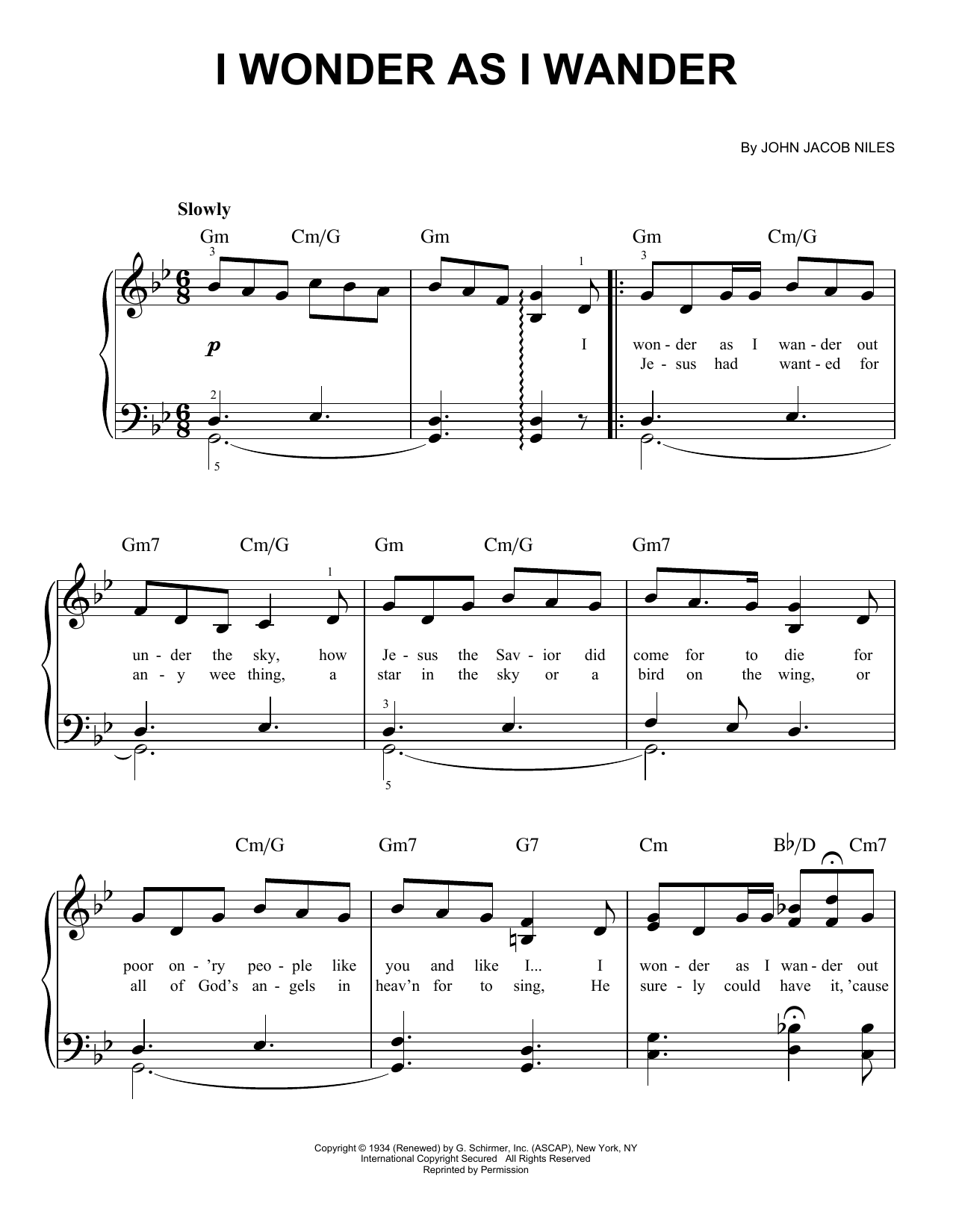 I Wonder As I Wander By John Jacob Niles Free Sheet Music