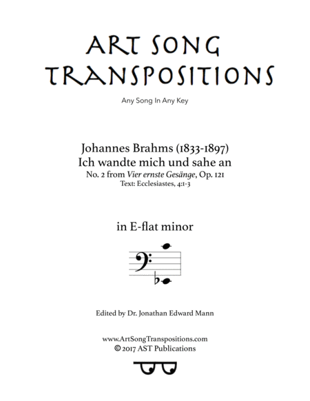 Ich Wandte Mich Und Sahe An, Op. 121 No. 2 (E-flat Minor, Bass Clef) By Johannes Brahms Free Sheet Music