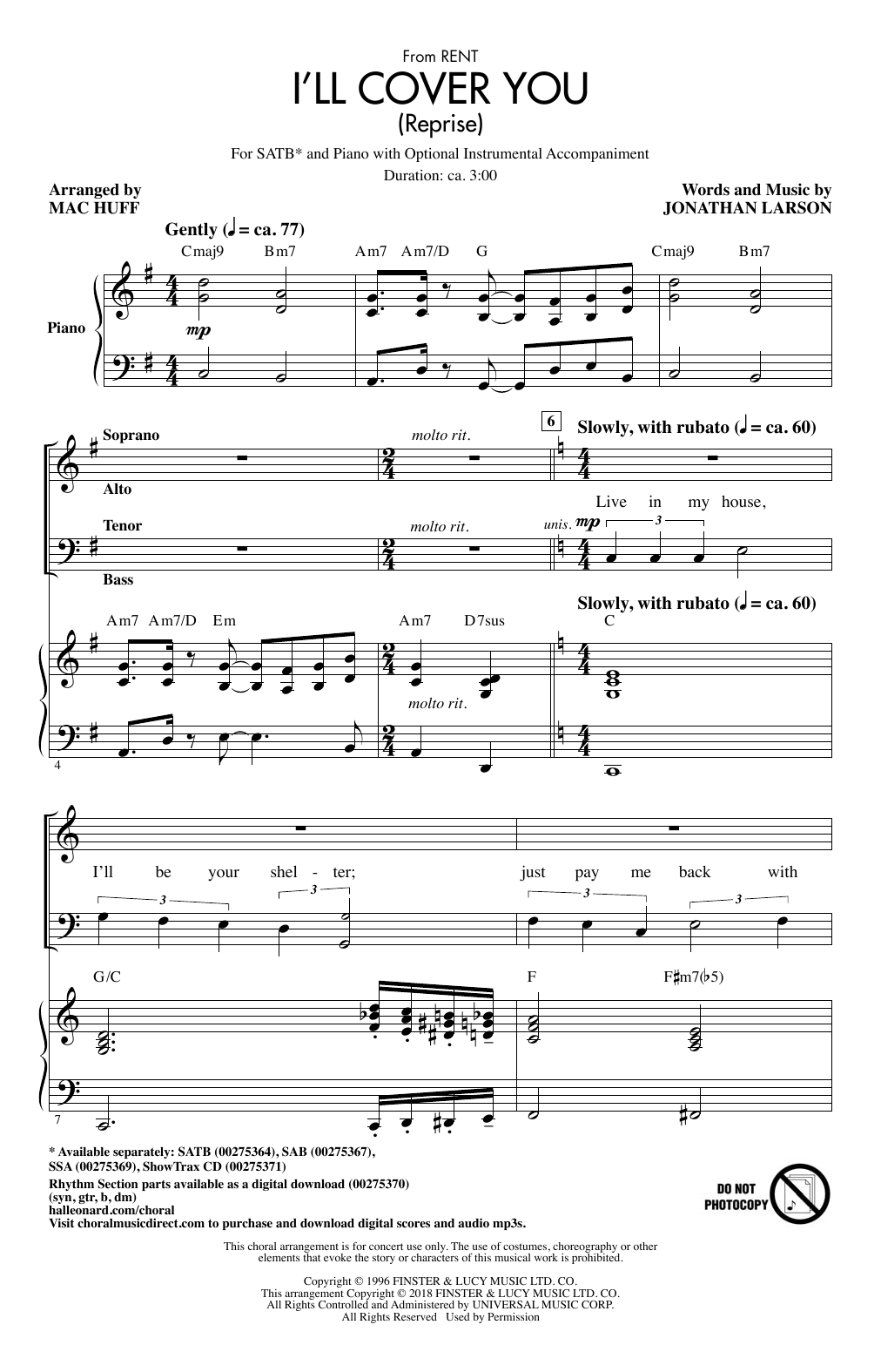 I'll Cover You (Reprise) By Mac Huff Free Sheet Music