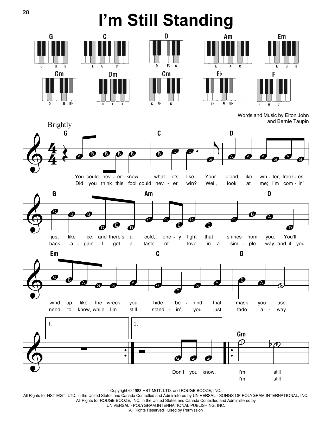 I'm Still Standing By Elton John Free Sheet Music