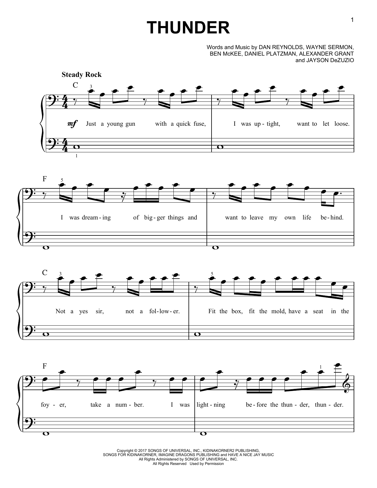 Imagine Dragons For Easy Piano By Imagine Dragons Free Sheet Music