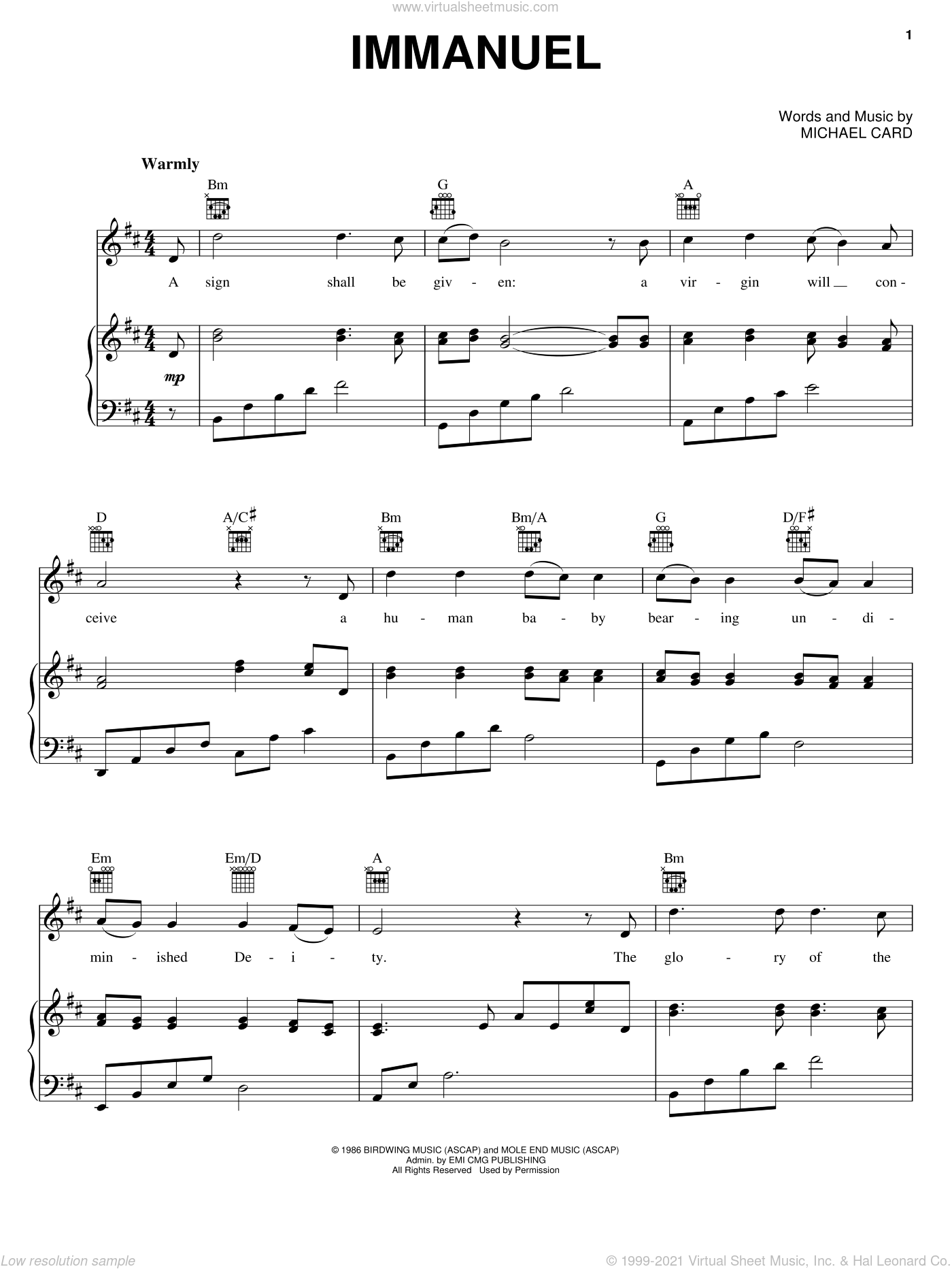 Immanuel By Michael Card Free Sheet Music