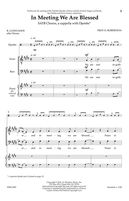 In Meeting We Are Blessed By Troy Robertson Free Sheet Music