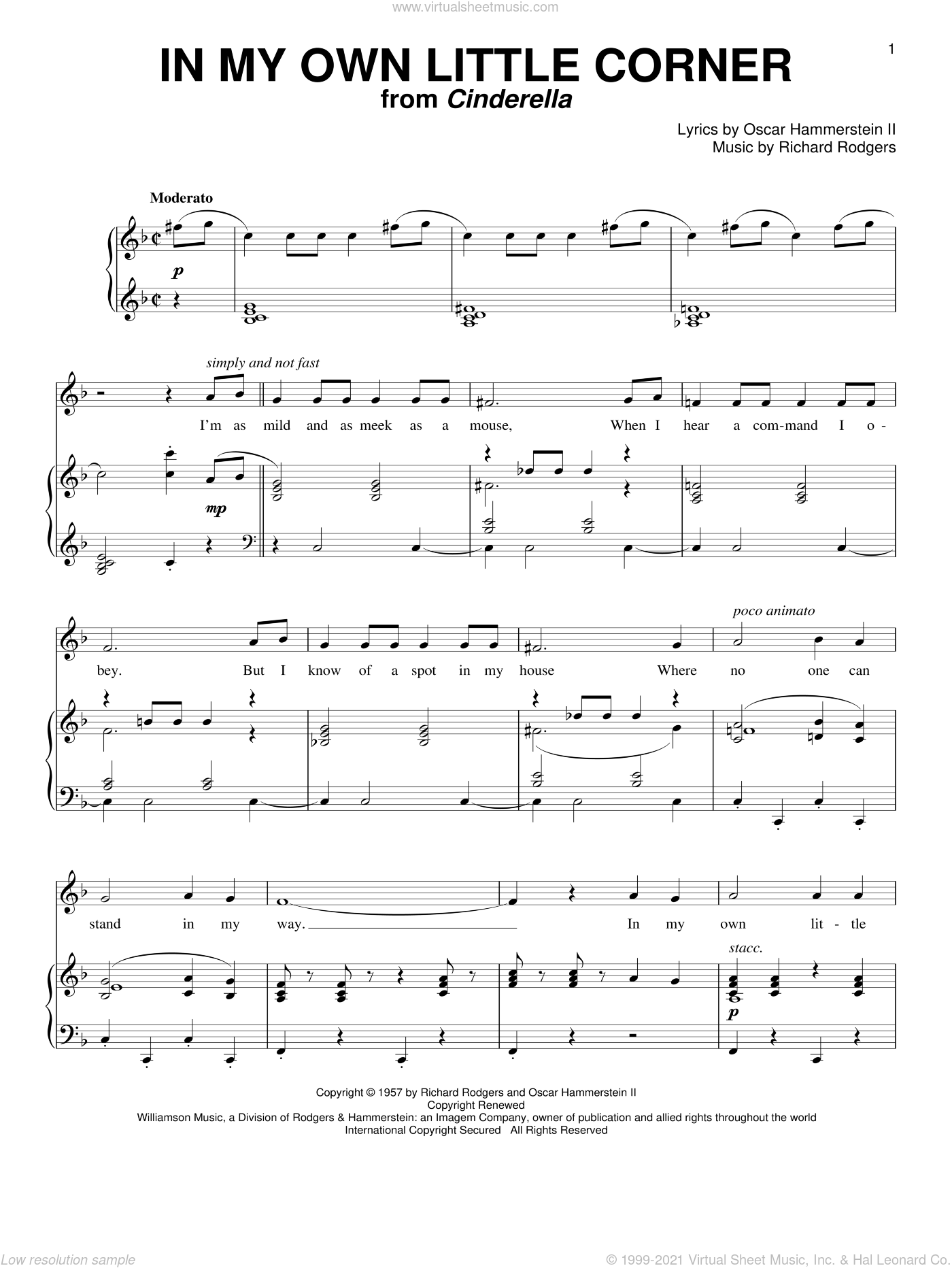 In My Own Little Corner By Cinderella (Musical) Free Sheet Music