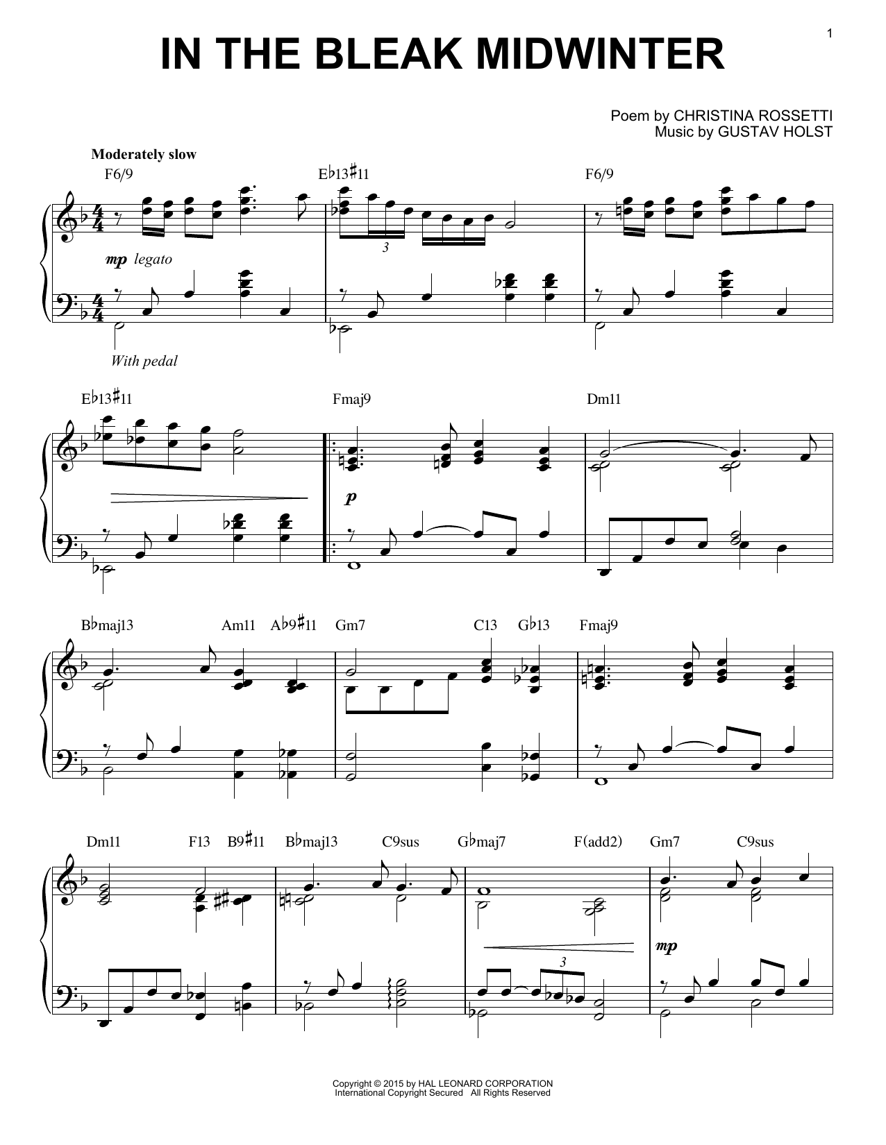 In The Bleak Midwinter By Gustav Holst Free Sheet Music