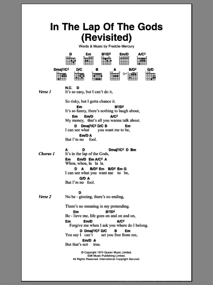 In The Lap Of The Gods By Frederick Mercury Free Sheet Music