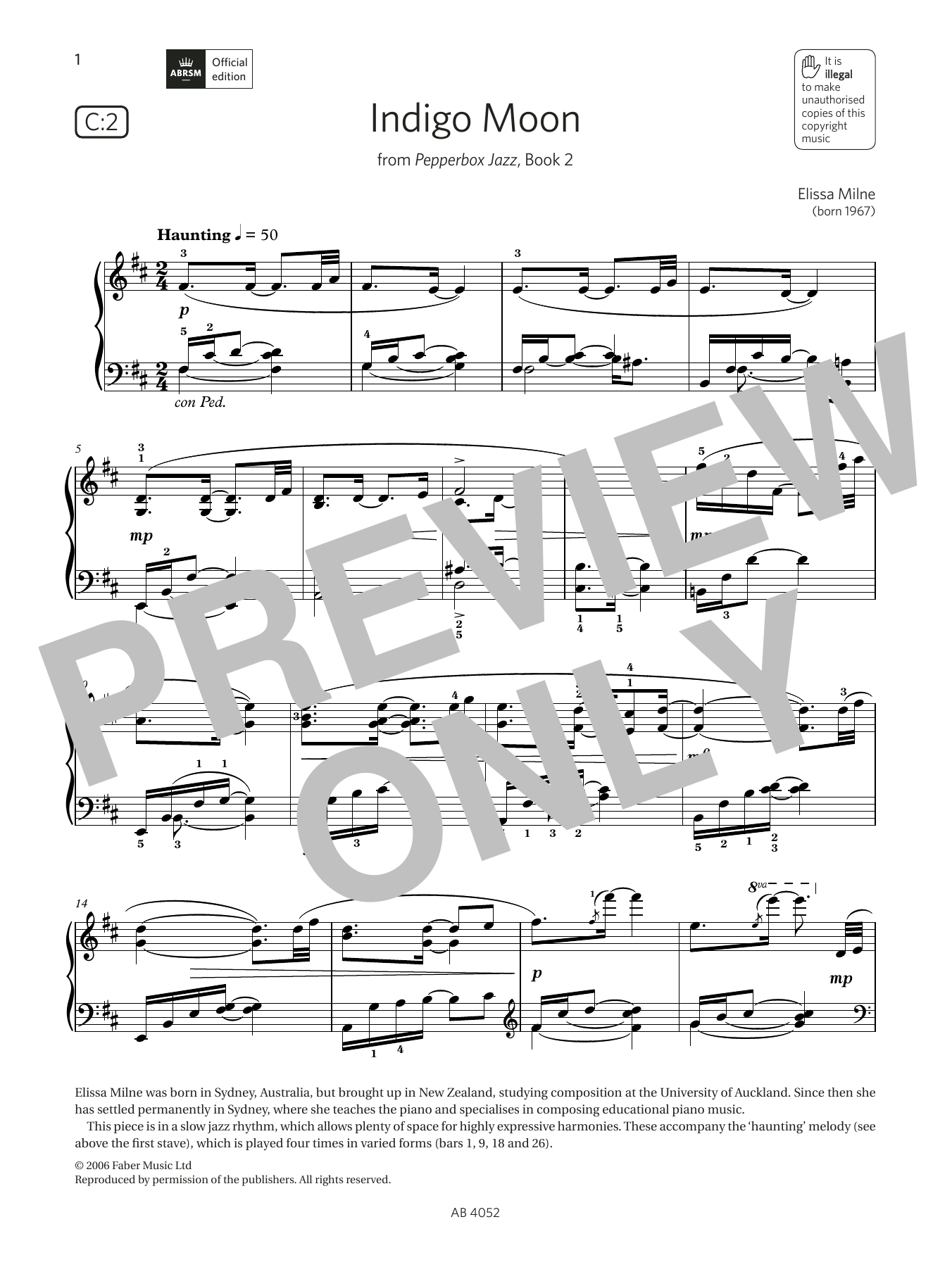 Indigo Moon (Grade 6, List C2, From The ABRSM Piano Syllabus 2023 & 2024) By Elissa Milne Free Sheet Music