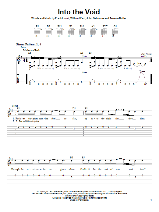 Into The Void By Black Sabbath Free Sheet Music