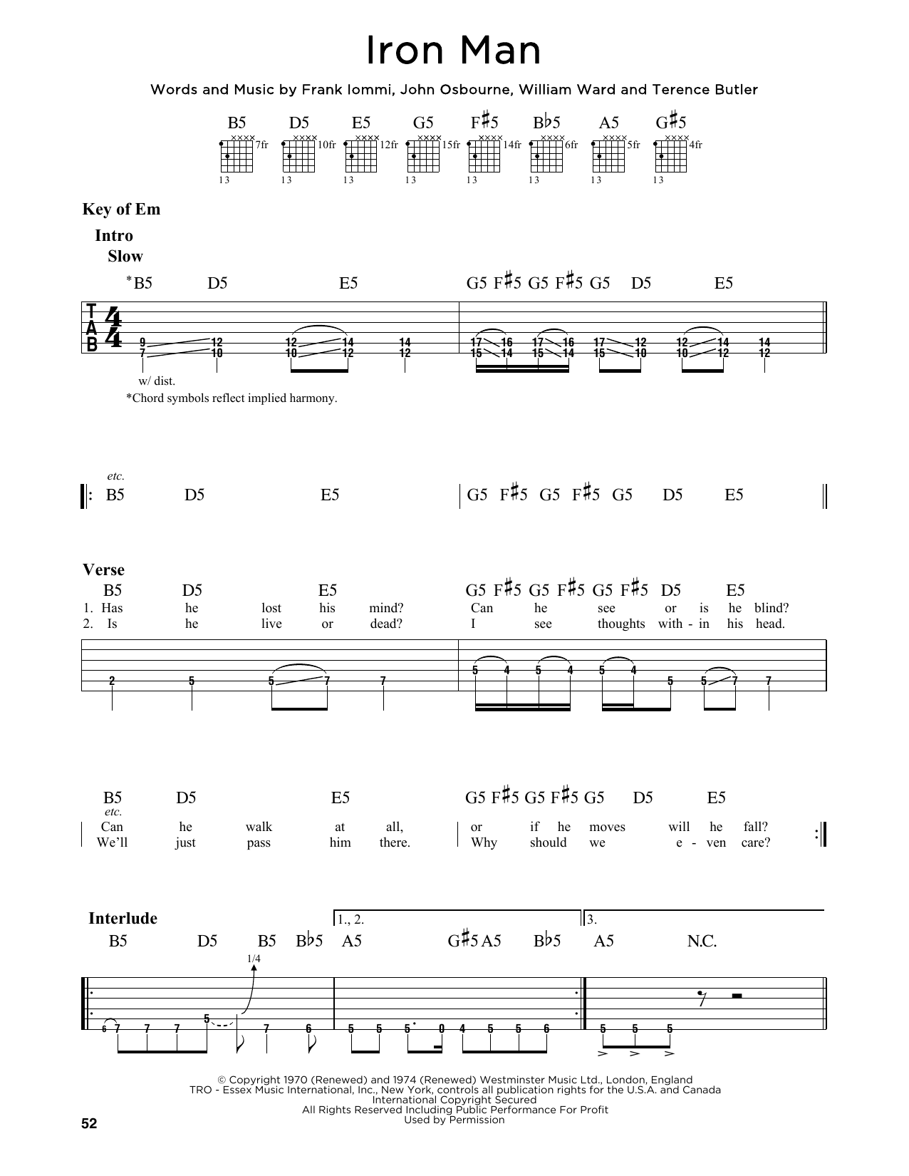 Iron Man By Black Sabbath Free Sheet Music