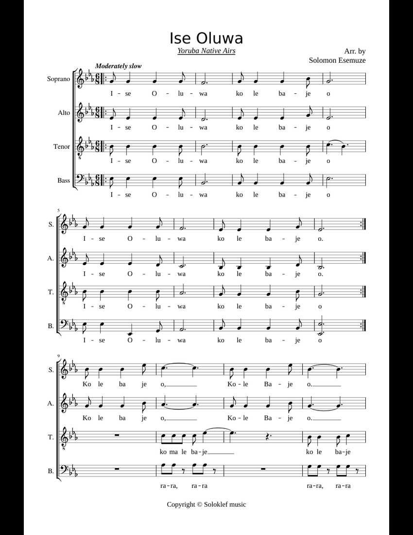 Ise Oluwa By Godwin Sadoh Free Sheet Music