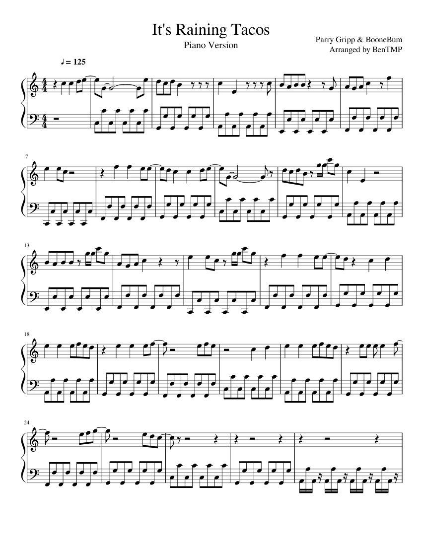 It's Raining Tacos By Parry Gripp Free Sheet Music