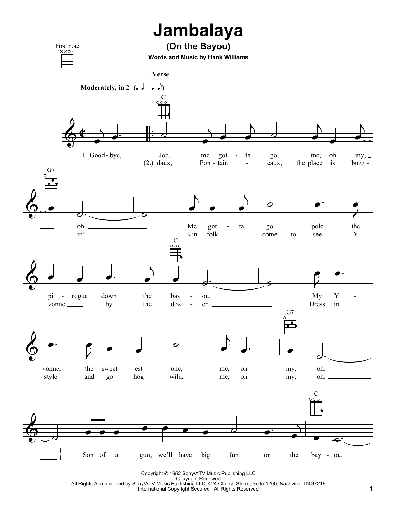 Jambalaya (On The Bayou) By Hank Williams Free Sheet Music