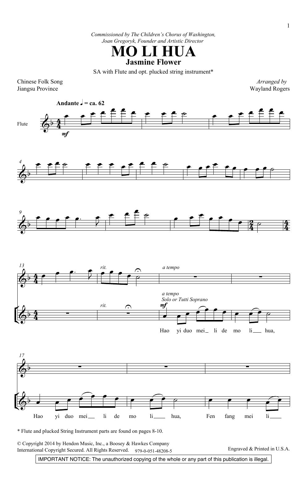 Jasmine Flower (Mo Li Hua) By Mary Donnelly Free Sheet Music