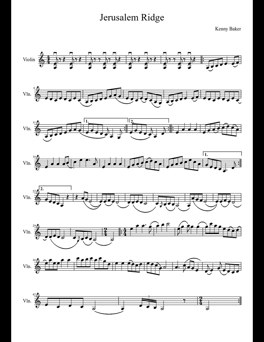 Jerusalem Ridge By Bill Monroe Free Sheet Music