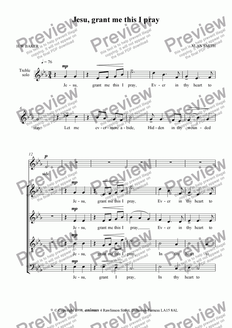 Jesu, Grant Me This, I Pray By Charles H. Kitson Free Sheet Music