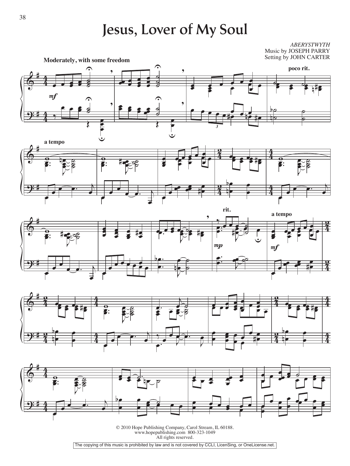 Jesus, Lover Of My Soul By Joseph P. Holbrook Free Sheet Music