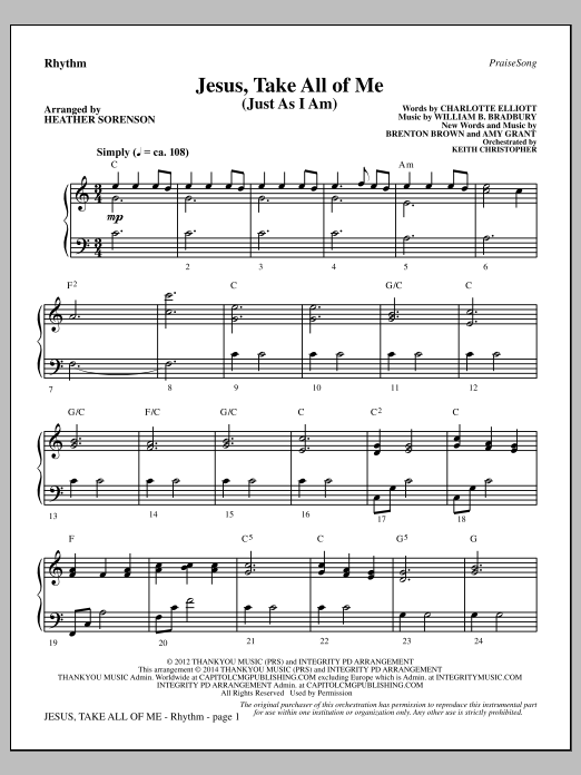 Jesus, Take All Of Me - Rhythm By Heather Sorenson Free Sheet Music