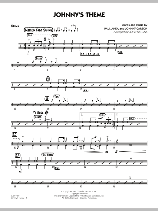 Johnny's Theme (from The Tonight Show) - Drums By Doc Severinson Free Sheet Music