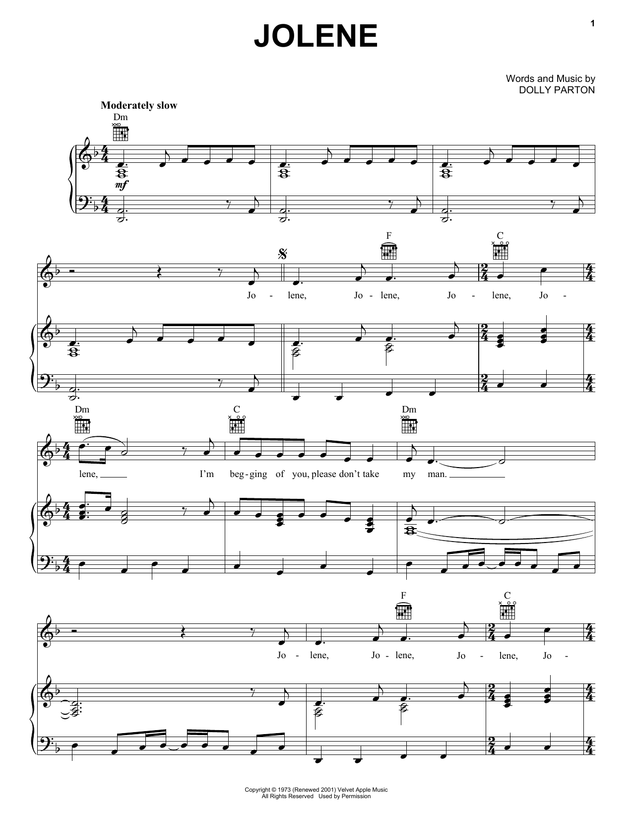 Jolene By Dolly Parton Free Sheet Music