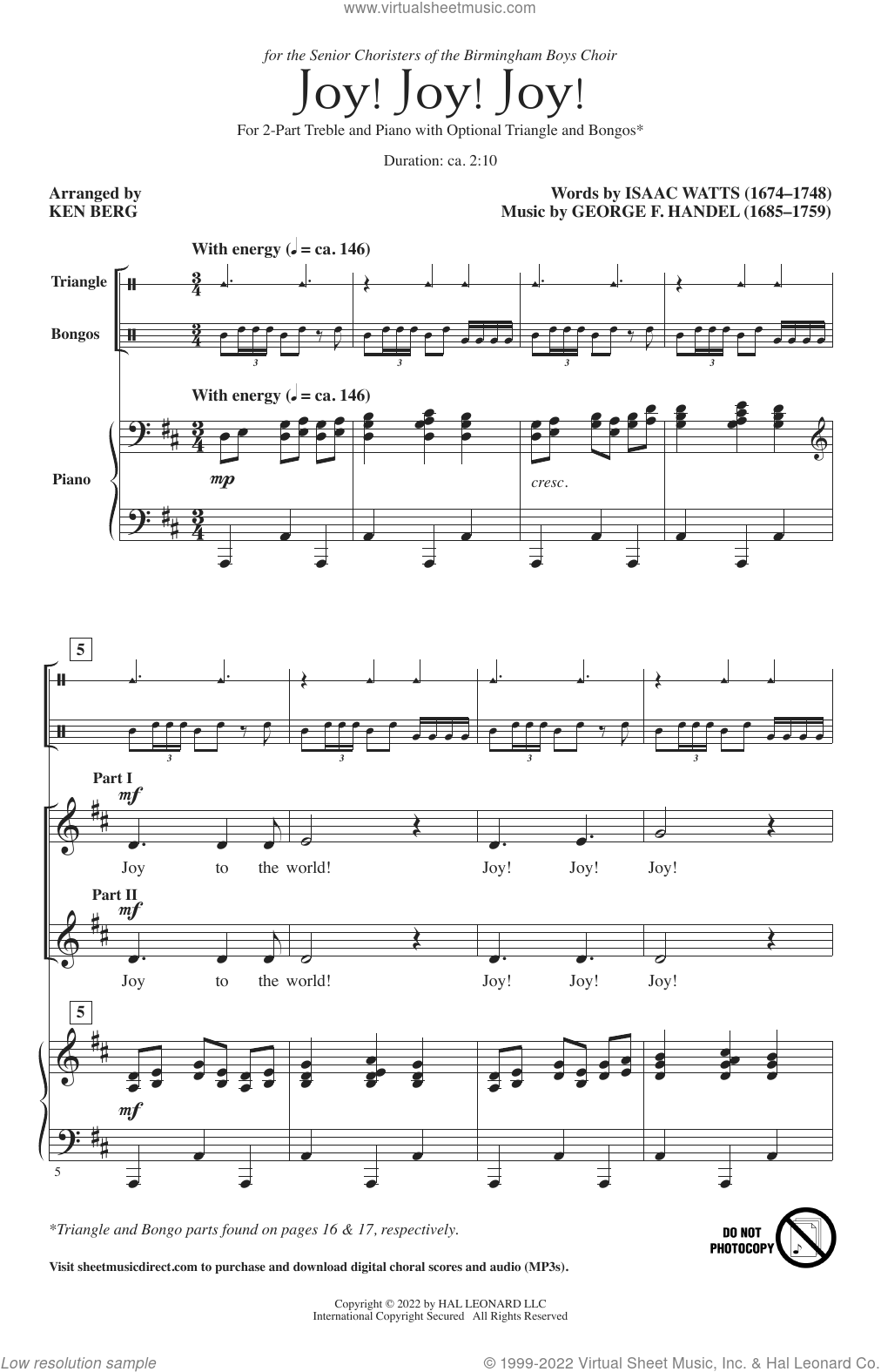 Joy! Joy! Joy! (arr. Ken Berg) By George Frideric Handel Free Sheet Music