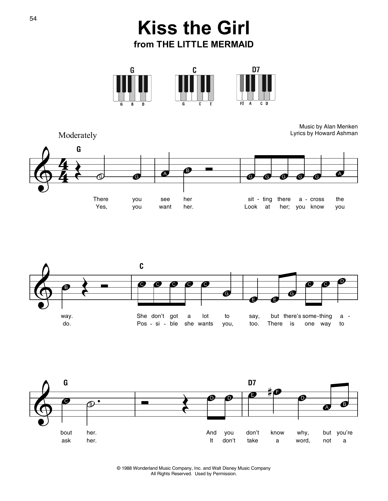 Kiss The Girl (from The Little Mermaid) By Alan Menken Free Sheet Music