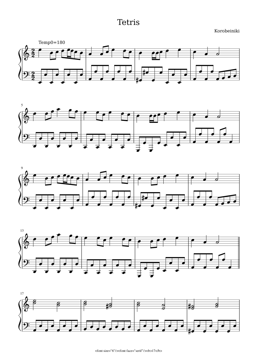 Korobeiniki By Russian Folk Song Free Sheet Music