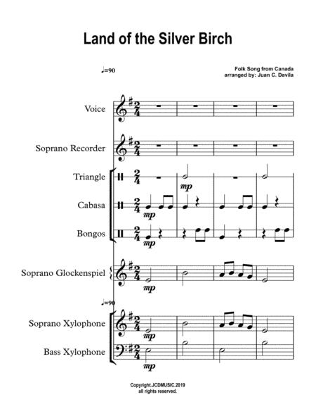 Land Of The Silver Birch (Orff Ensemble) By Folk Song From Canada Free Sheet Music