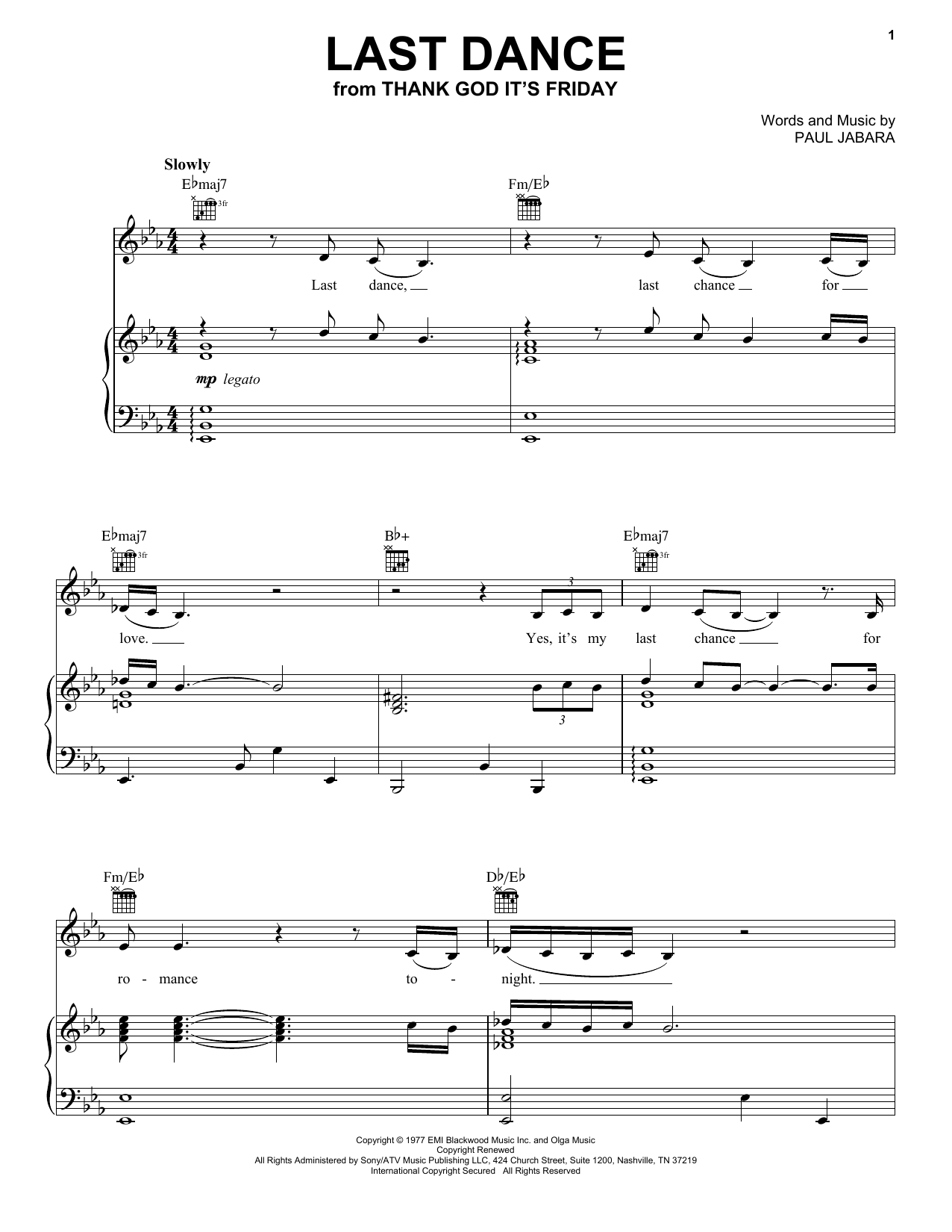 Last Dance By Donna Summer Free Sheet Music