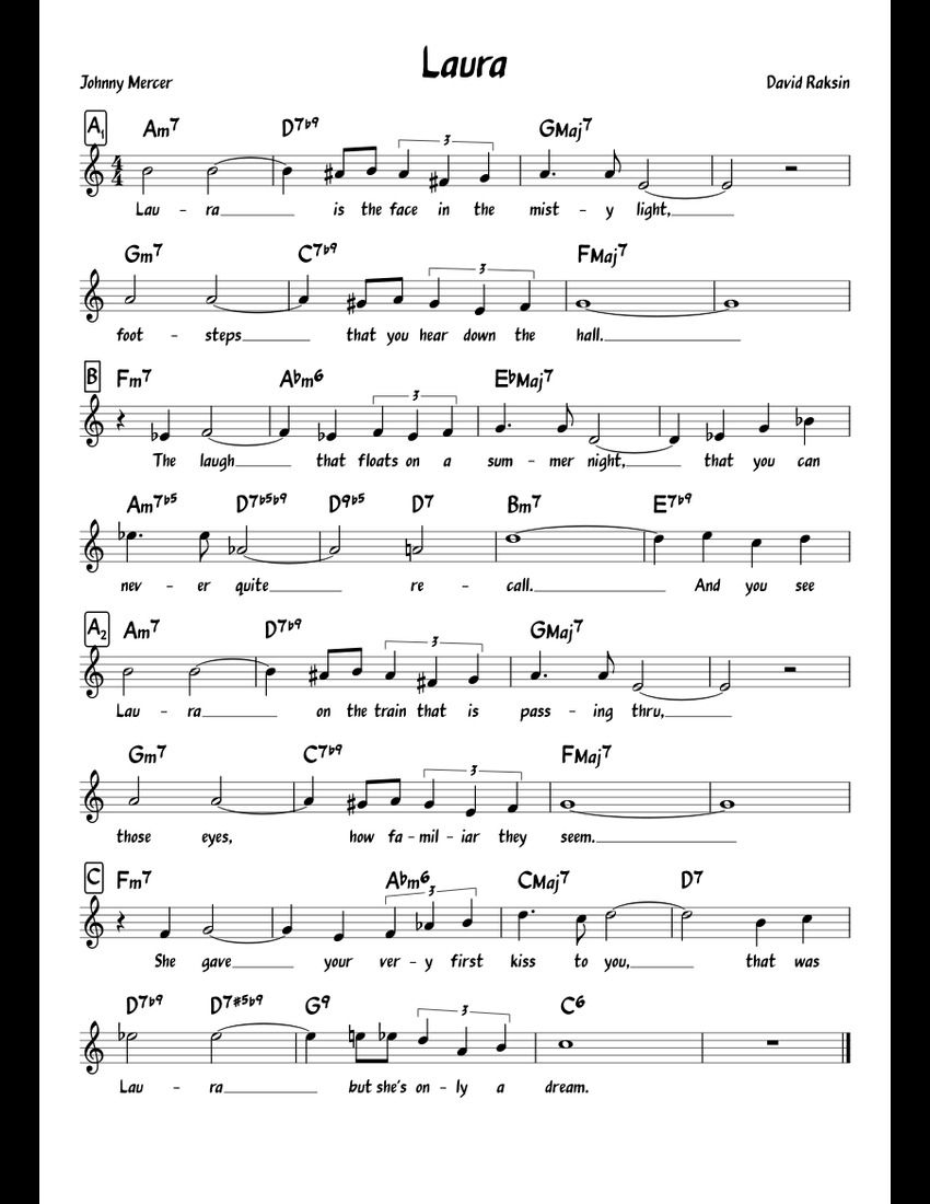 Laura By Johnny Mercer Free Sheet Music